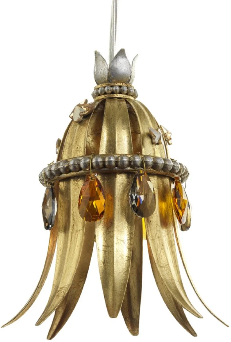 Casa Padrino lámpara colgante LED de lujo oro antiguo / multicolor Ø 13 x A. 17 cm - Lámpara colgante de metal moderna con cristal Swarovski - Colección de Lujo