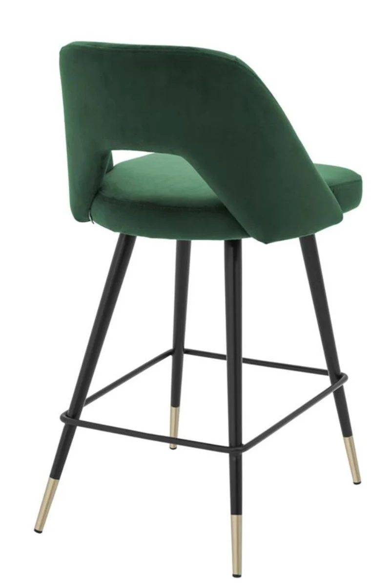 Casa Padrino taburete de bar de lujo verde / negro 50 x 50 x H. 90 cm - Taburete de Bar de Lujo con Respaldo