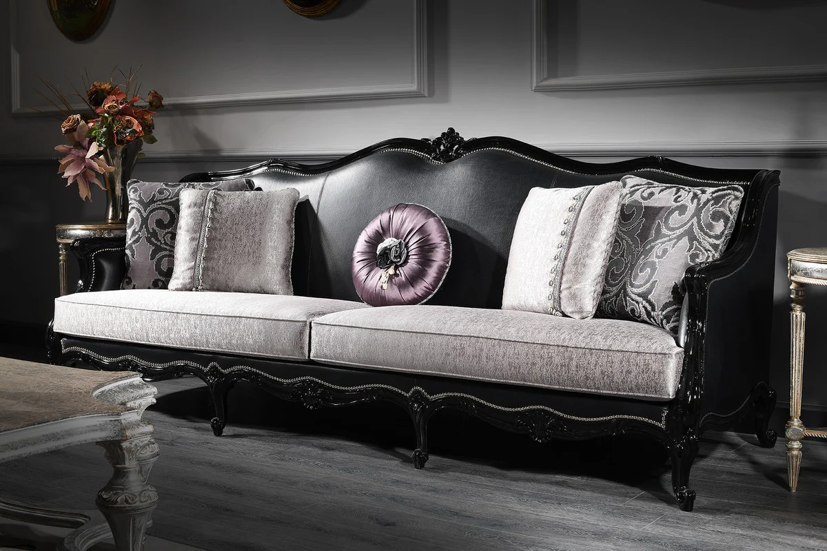 Casa Padrino Conjunto de Sala de Estar Barroco de Lujo - 2 Sof¨¢s y 2 Sillones y 1 Mesa de Centro - Muebles de Sala de Estilo Barroco - Noble y Adornado - Calidad de Lujo - Hecho en Italia