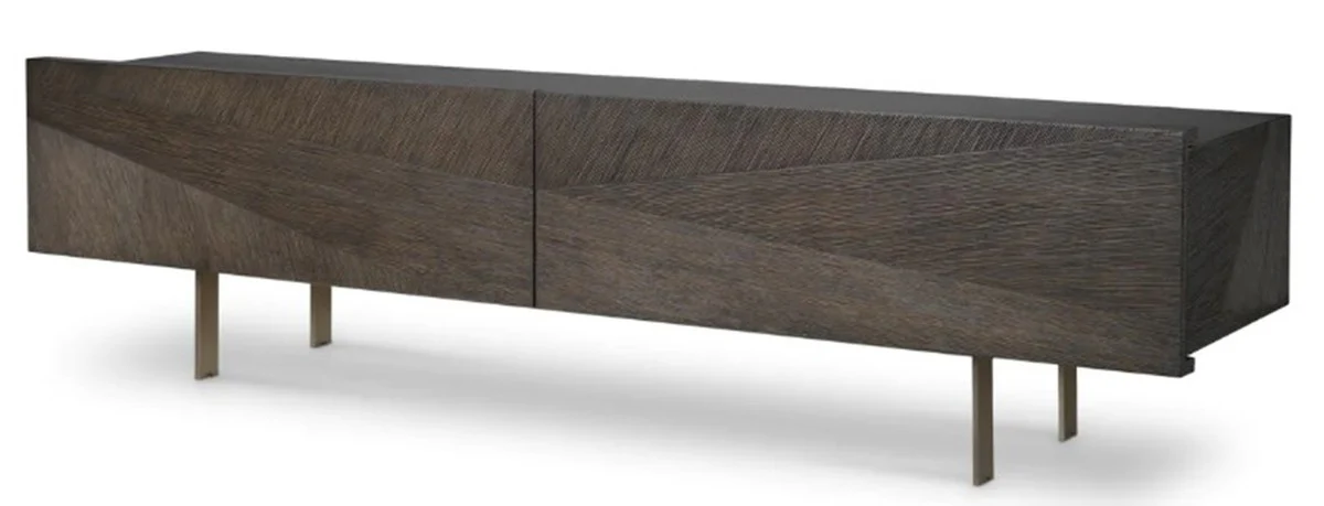 Casa Padrino mueble de televisi¨®n de lujo con chapa de roble, moca L. 200 cm, P. 43,5 cm, H. 52 cm