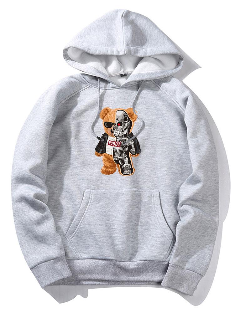 Robotic Bear Print Hoodie