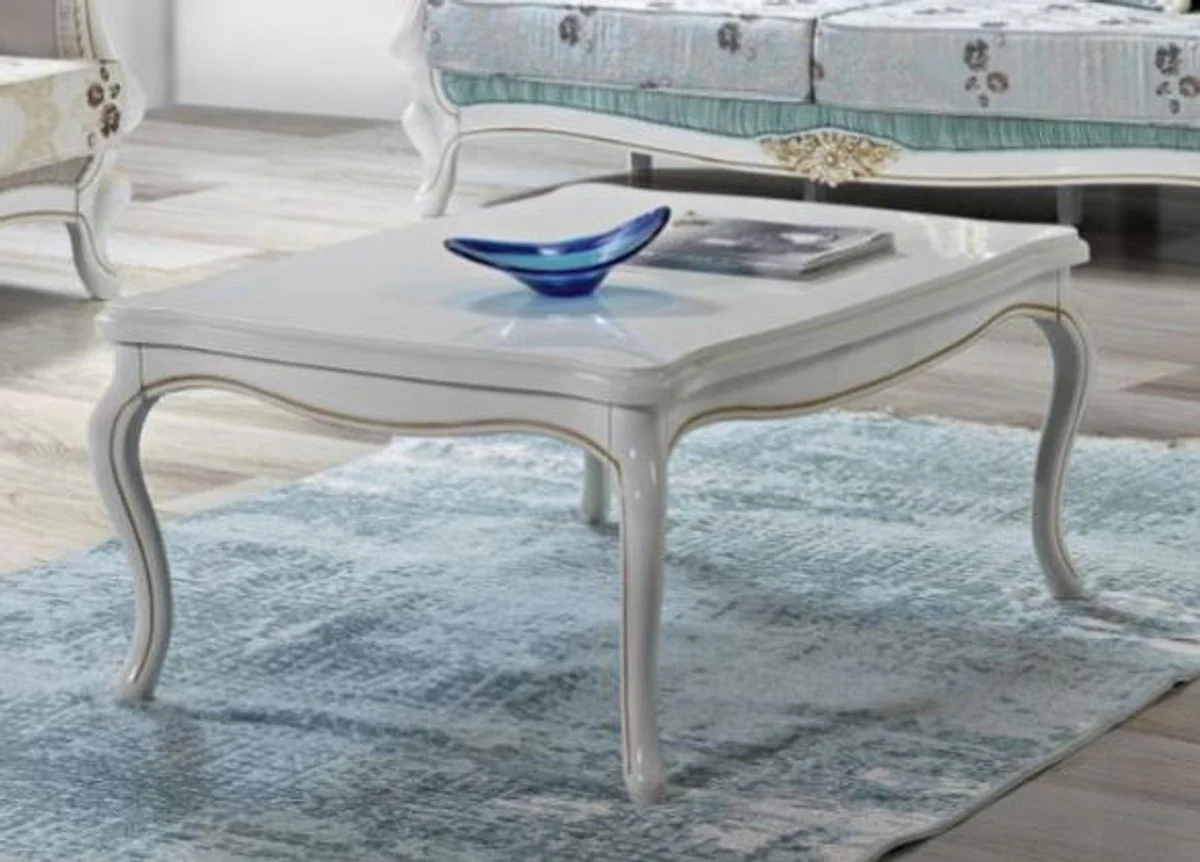 Casa Padrino mesa de centro barroco blanco / oro 105 x 80 x A. 46 cm - Mesa de sal¨®n de madera maciza en estilo barroco - Muebles de sal¨®n barrocos