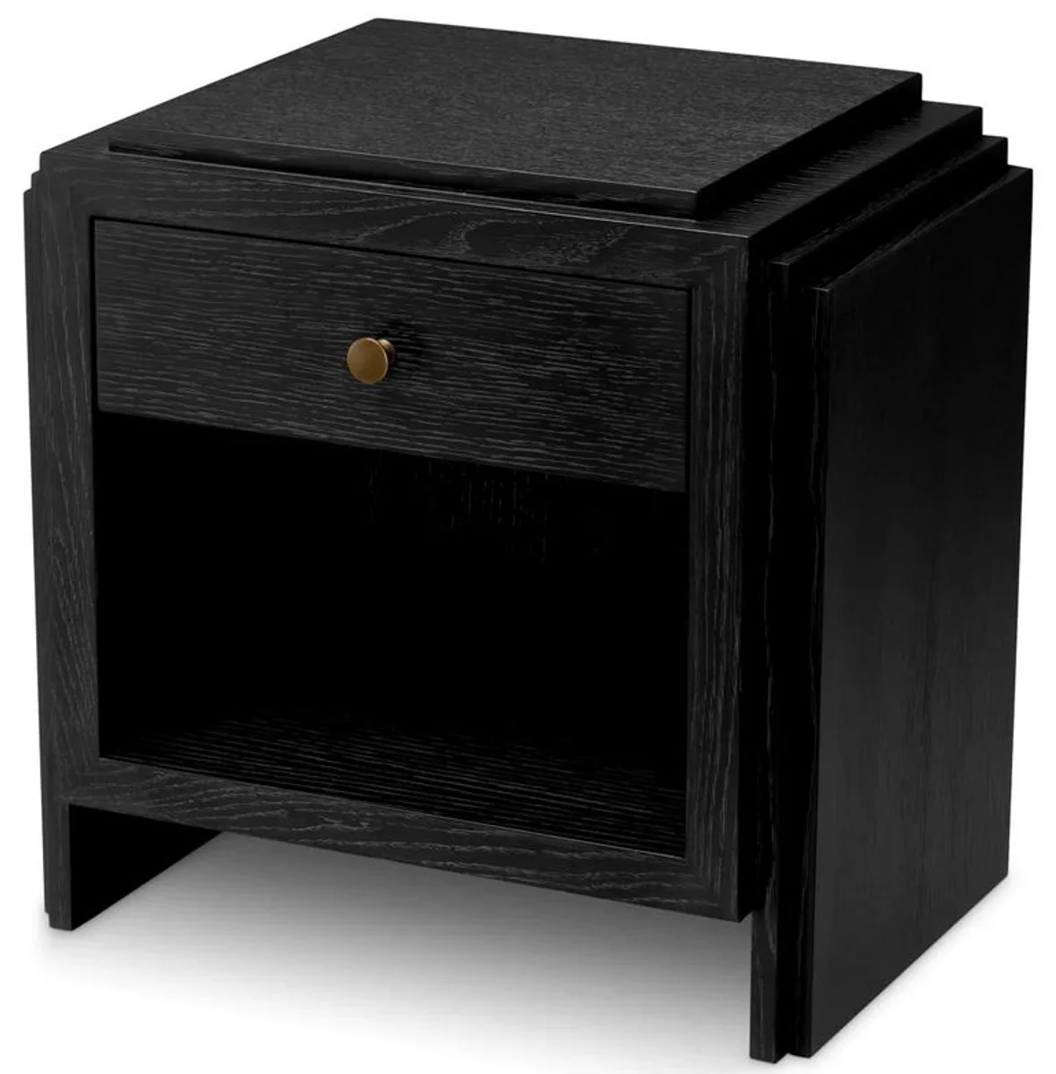 Casa Padrino mesita de noche de lujo gris antracita / lat¨®n 75 x 52 x A. 62 cm - Mesita de noche con 2 cajones - Muebles de dormitorio de lujo