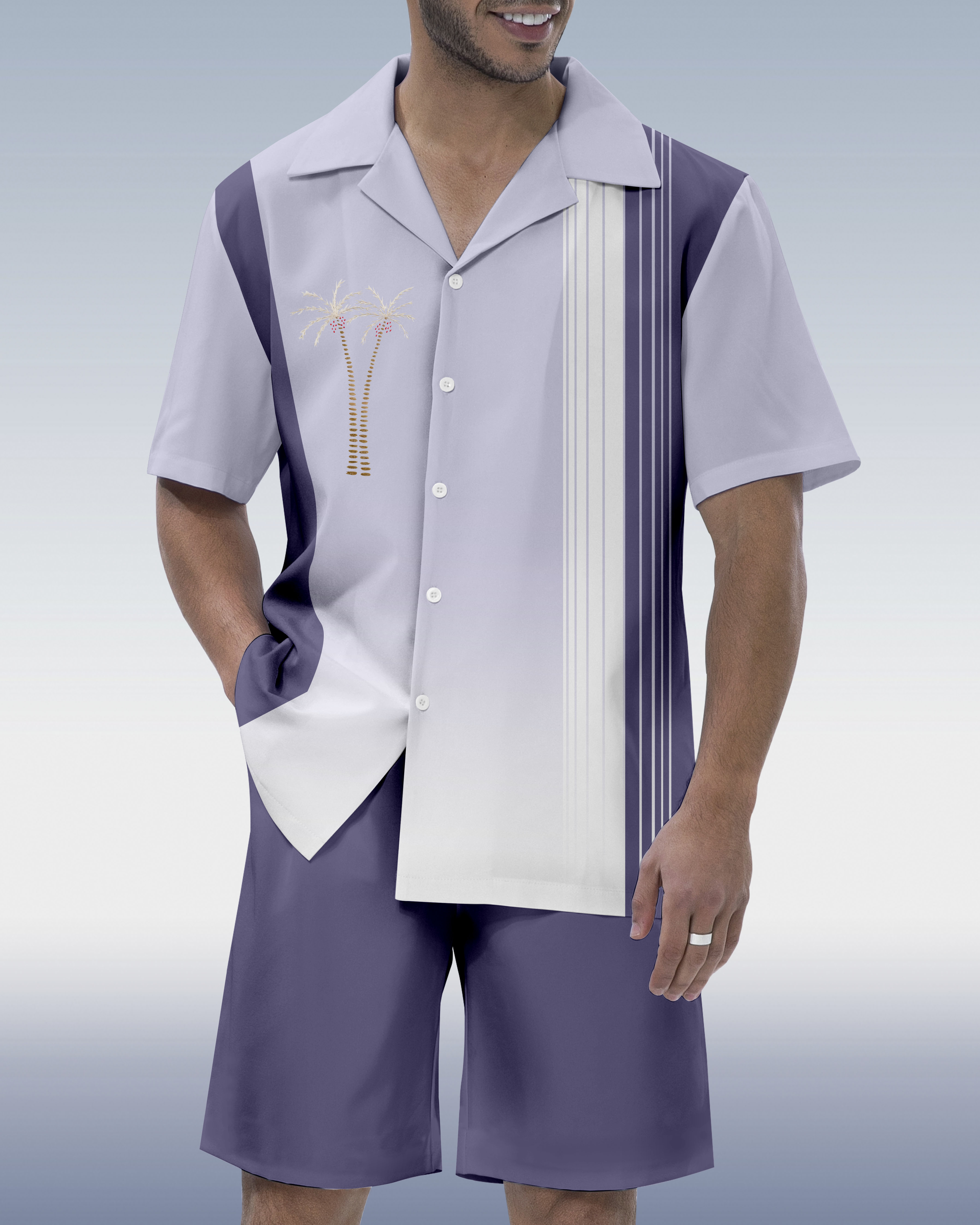 Men's Parrot Head Party Hawaiian Cuban Collar Short Sleeve Shirt Set 058