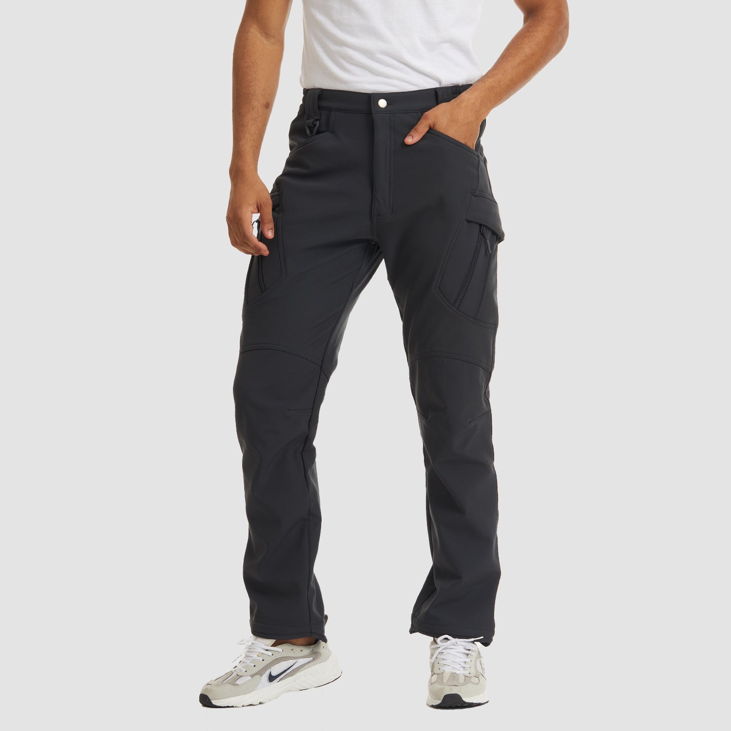 Men's Tactical Pants with 9 Pockets, Water Repellent, Warm Fleece Lined, Winter Snow Ski Pants