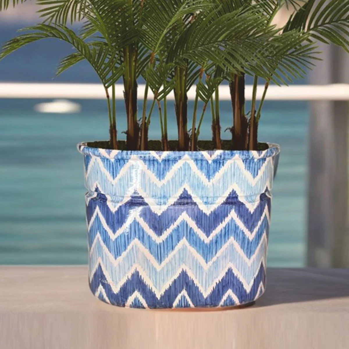 Casa Padrino maceta de cer¨¢mica de lujo azul / blanco 84 x 58 x Al. 60 cm - Decoraci¨®n de jard¨ªn