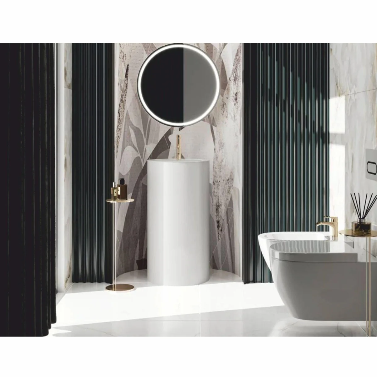 Casa Padrino lavabo de pedestal de lujo blanco Ø 46 x A. 88 cm - Accesorios de baño