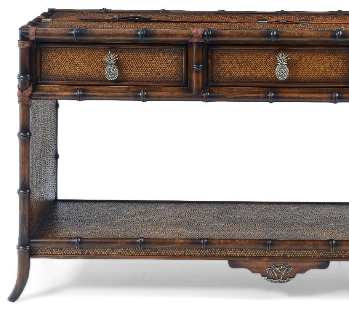 Casa Padrino Consola de Lujo de Estilo Vintage Marr¨®n 184 x 39 x A. 88 cm - Mesa Consola de Madera Maciza con 3 Cajones - Muebles de Madera Maciza - Muebles de Estilo Vintage - Muebles de Lujo