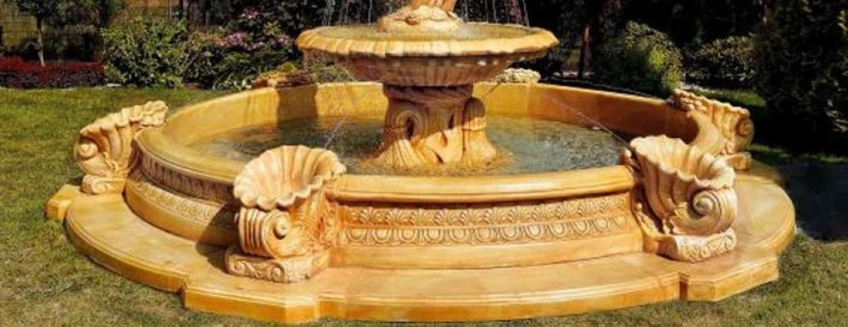 Casa Padrino borde de fuente barroco beige Ø 445 x A. 58 cm - Borde de fuente de jardín redondo - Magnífica decoración de jardín en estilo barroco