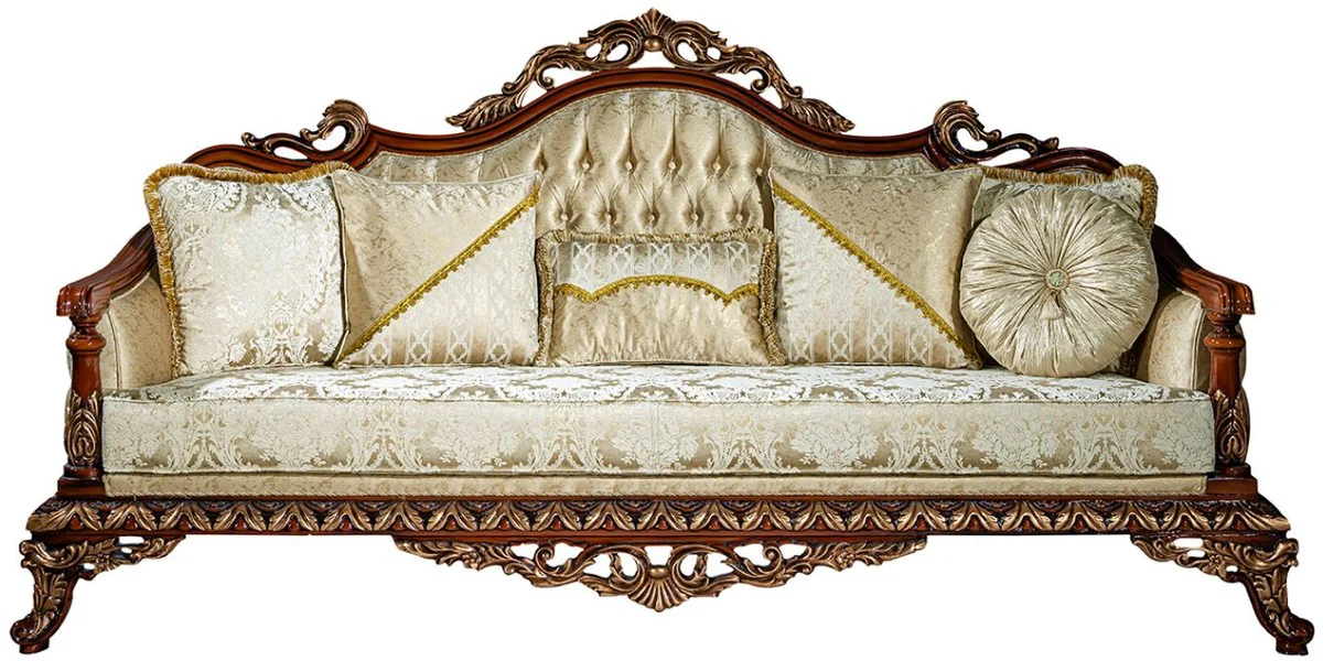 Casa Padrino sof¨¢ barroco de lujo oro / marr¨®n / bronce 245 x 92 x A. 127 cm - Sof¨¢ de sal¨®n con patr¨®n elegante y cojines decorativos - Muebles barrocos nobles