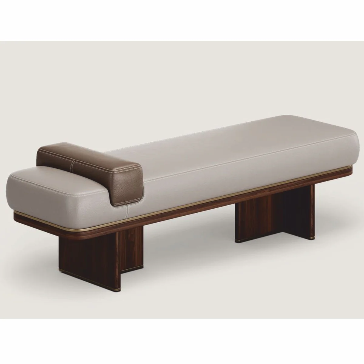 Casa Padrino Banco de Cuero de Lujo Gris / Marr¨®n / Lat¨®n 150 cm - Muebles de Cuero Genuino