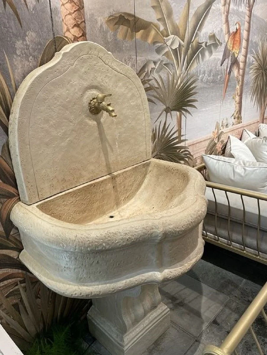 Casa Padrino fuente de pared barroco de lujo gris 85 x 58,5 x A. 146 cm - Magn¨ªfica fuente de cer¨¢mica de estilo barroco - Fuente de jard¨ªn barroco - Accesorios de decoraci¨®n barroco