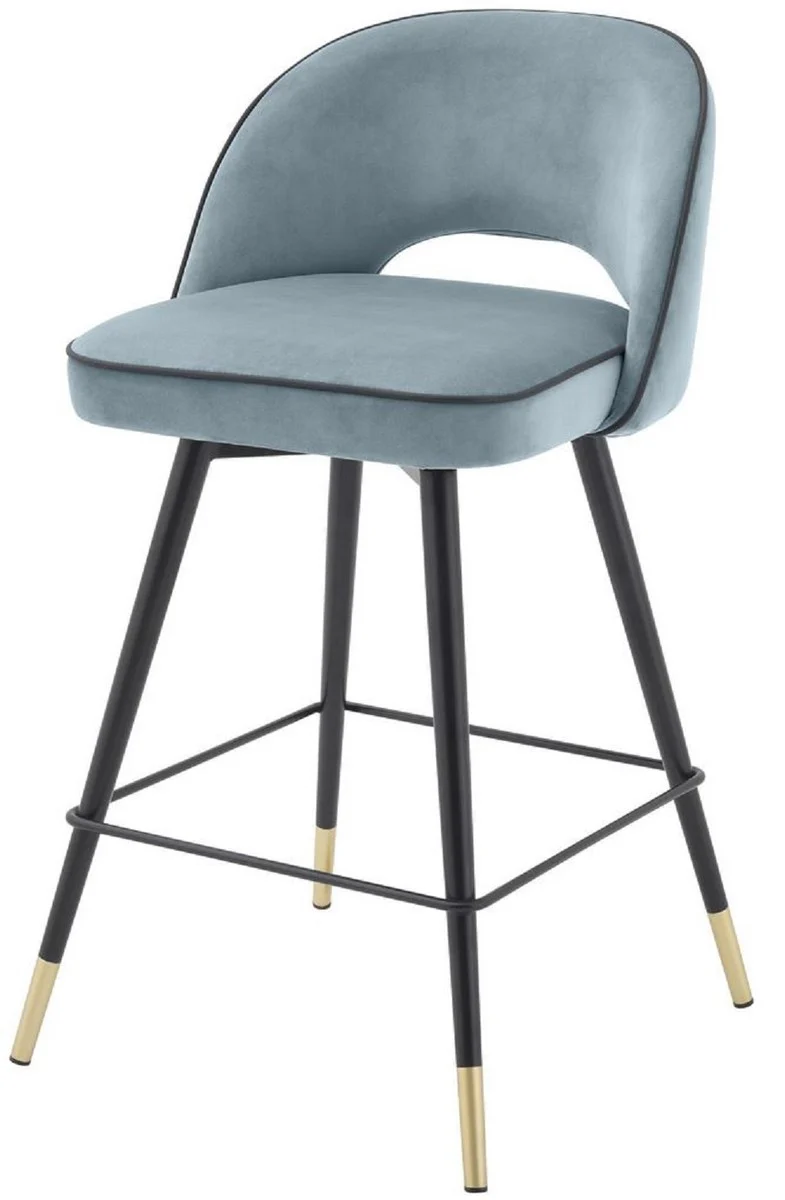 Casa Padrino conjunto de sillas de bar de lujo azul / negro / lat¨®n 51 x 52 x A. 103 cm - Taburetes de bar con asiento giratorio y tela de terciopelo noble - Muebles de Bar de Lujo