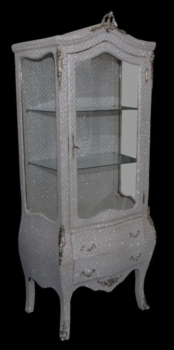 Casa Padrino Baroque display case in white / silver glitter look - display cabinet - living room cabinet