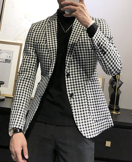 Dressy Plaid Print Button Decor Blazer