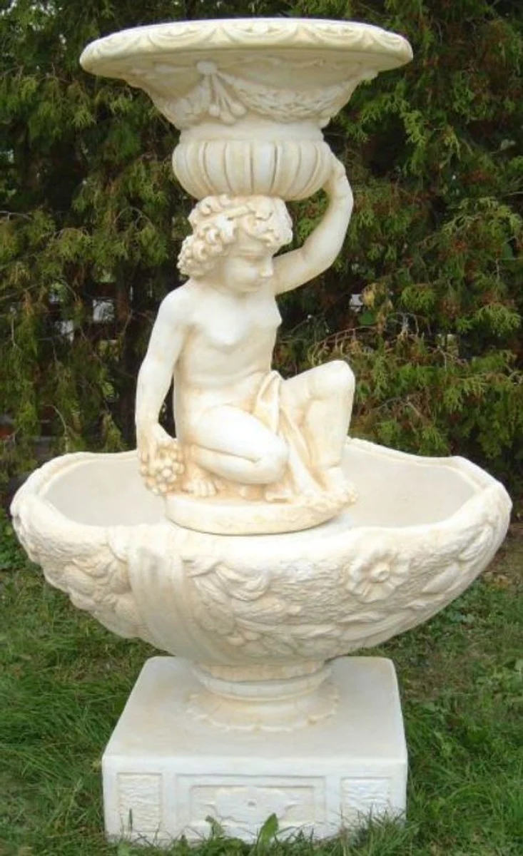 Casa Padrino Art Nouveau fuente de jardín blanco / arena Ø 92 x A. 149 cm - Fuente de jardín elegante - Fuente de Decoración de Jardín Barroco y Art Nouveau