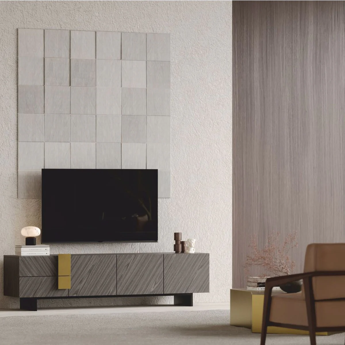 Casa Padrino gabinete de TV de lujo gris / negro / lat¨®n 220 cm - Muebles de sal¨®n y hotel