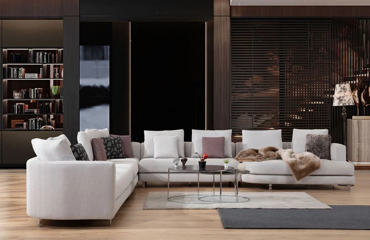 Casa Padrino sof¨¢ esquinero de lujo gris / plata 424 x 430 x A. 90 cm - Sof¨¢ de sal¨®n - Muebles de sal¨®n - Muebles de lujo - Interiores de sal¨®n de lujo