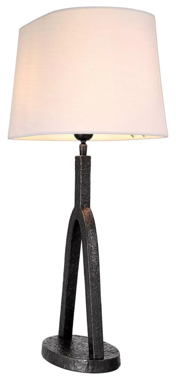 Casa Padrino lámpara de mesa de lujo bronce / blanco 42,5 x 25 x A. 65,5 cm - Elegante lámpara de escritorio con pantalla ovalada - Iluminación de lujo - Muebles de lujo - Interior de lujo