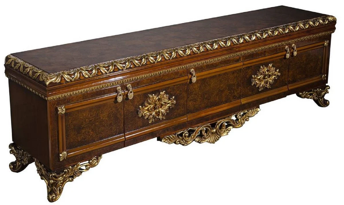 Casa Padrino armario de TV barroco de lujo marr¨®n / oro - Magn¨ªfico aparador de sal¨®n con 5 puertas - Muebles de sal¨®n barrocos