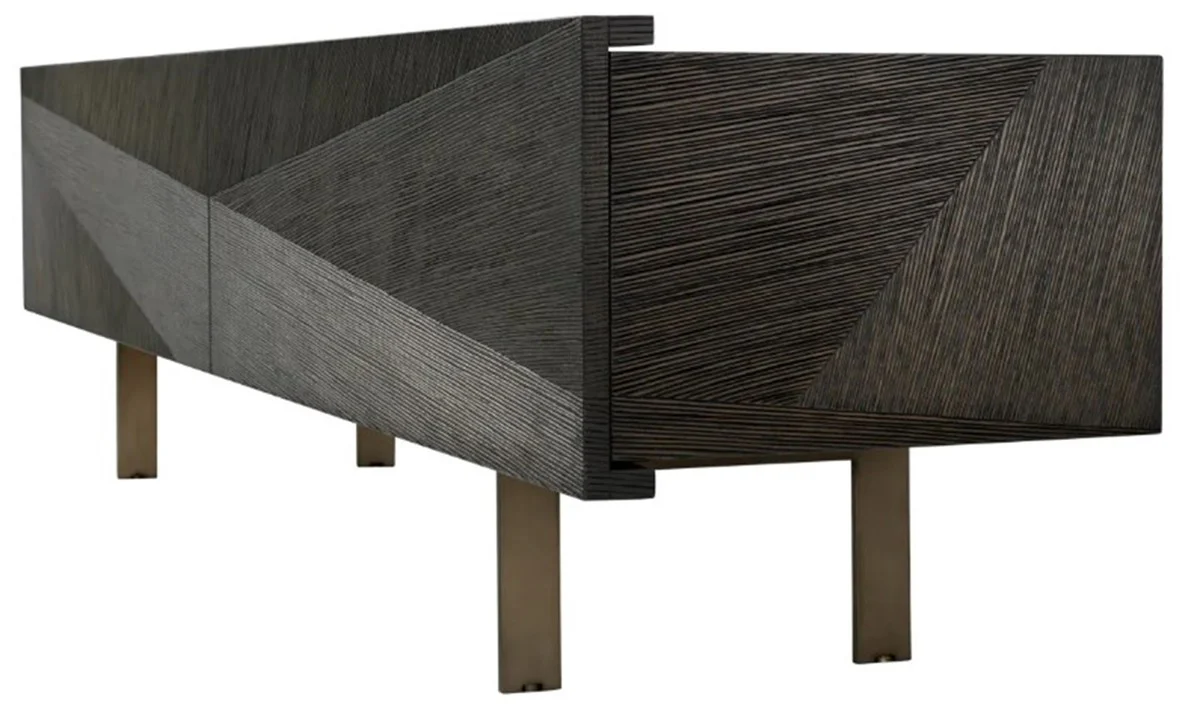 Casa Padrino mueble de televisi¨®n de lujo con chapa de roble, moca L. 200 cm, P. 43,5 cm, H. 52 cm