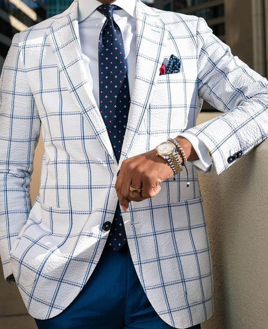 Elegant Plaid Notch Lapel Pocket Two Button Blazer