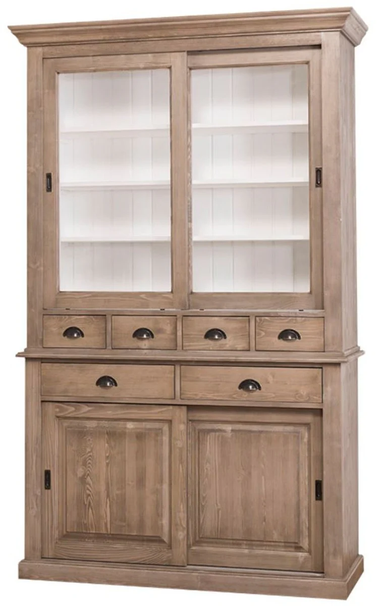 Casa Padrino gabinete de cocina estilo country de marr¨®n / blanco 142 x 48 x H 225 cm - Gabinete de Cocina de 2 Piezas con 4 Puertas Correderas y 6 Cajones