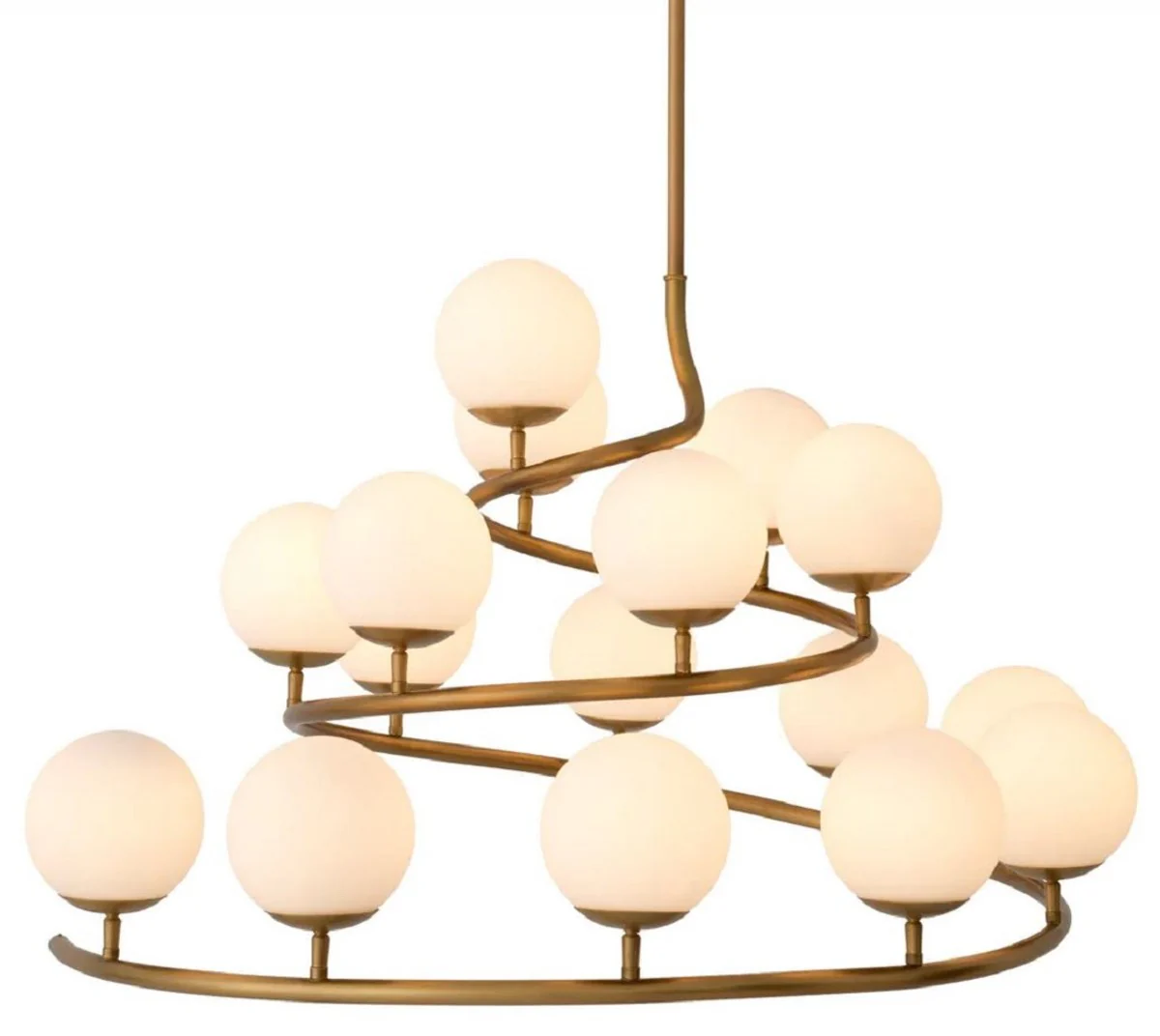 Casa Padrino lámpara de araña de lujo latón antiguo / blanco 105 x 95 x A. 52 cm - Lámpara de araña de salón con pantallas redondas de vidrio - Lámpara de araña de hotel y de restaurante