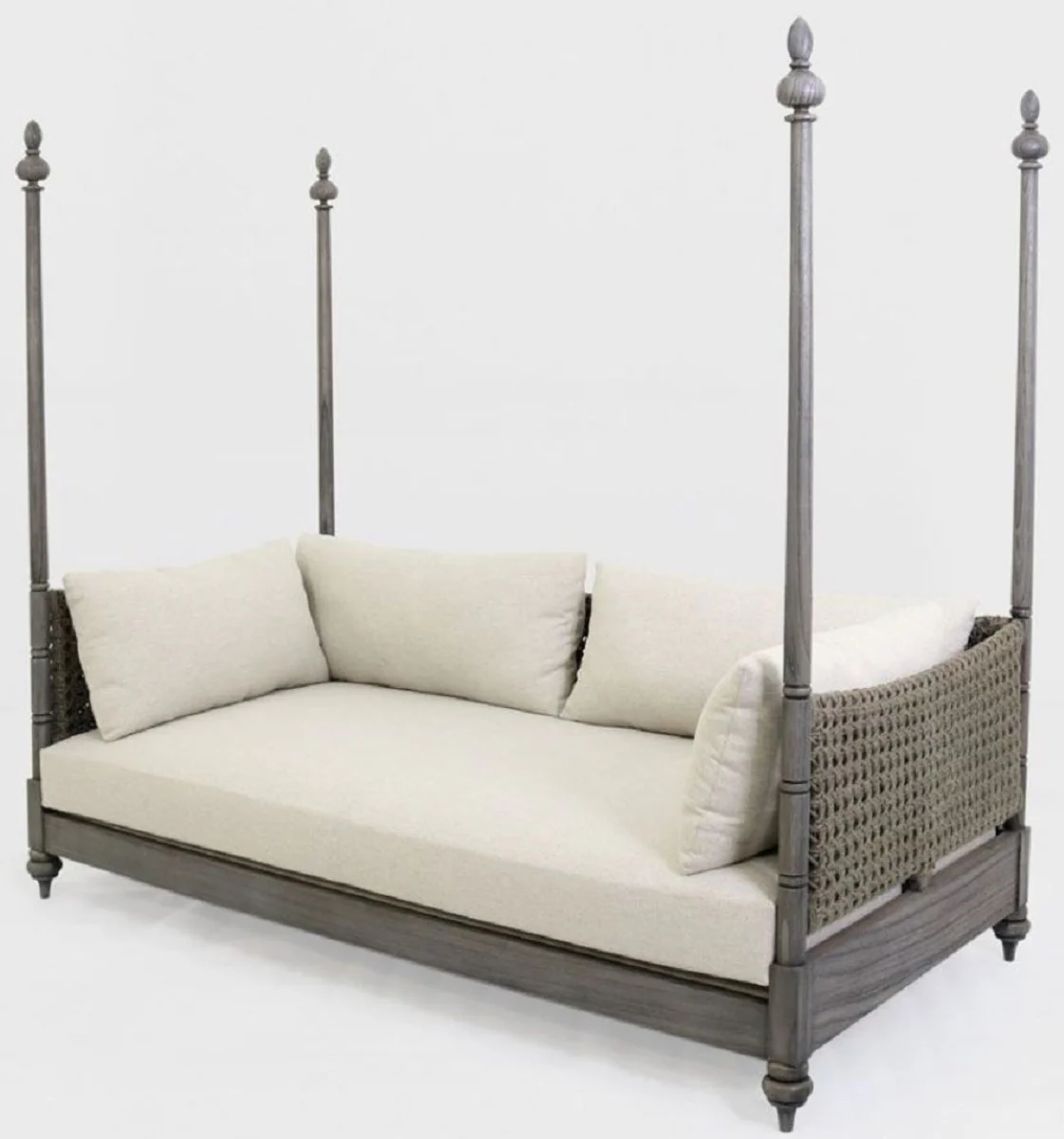 Casa Padrino sof¨¢ cama de lujo gris / crema 219 x 110 x A. 200 cm - Elegante sof¨¢ de madera maciza - Muebles de sal¨®n - Calidad de Lujo