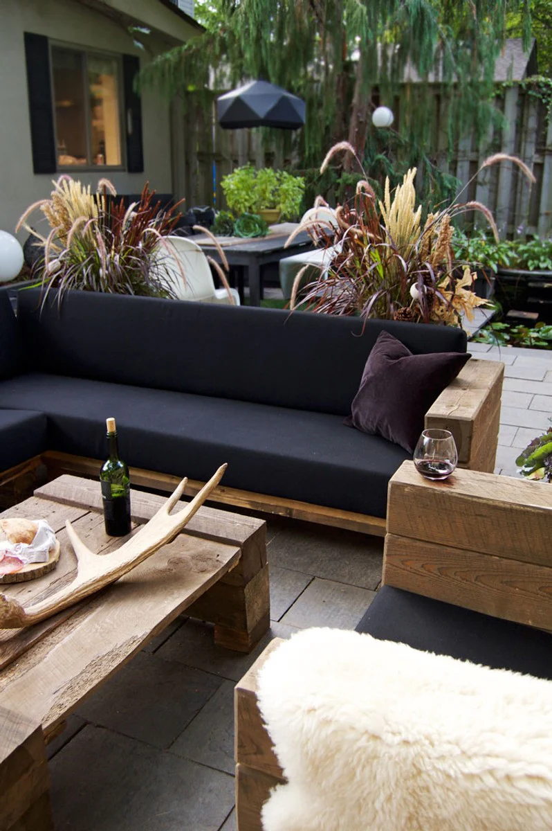 Jardín de lujo de muebles de madera maciza de roble con el acolchado - versión pesada - sofá + silla + mesa - madera maciza rústico - Salón Conjunto