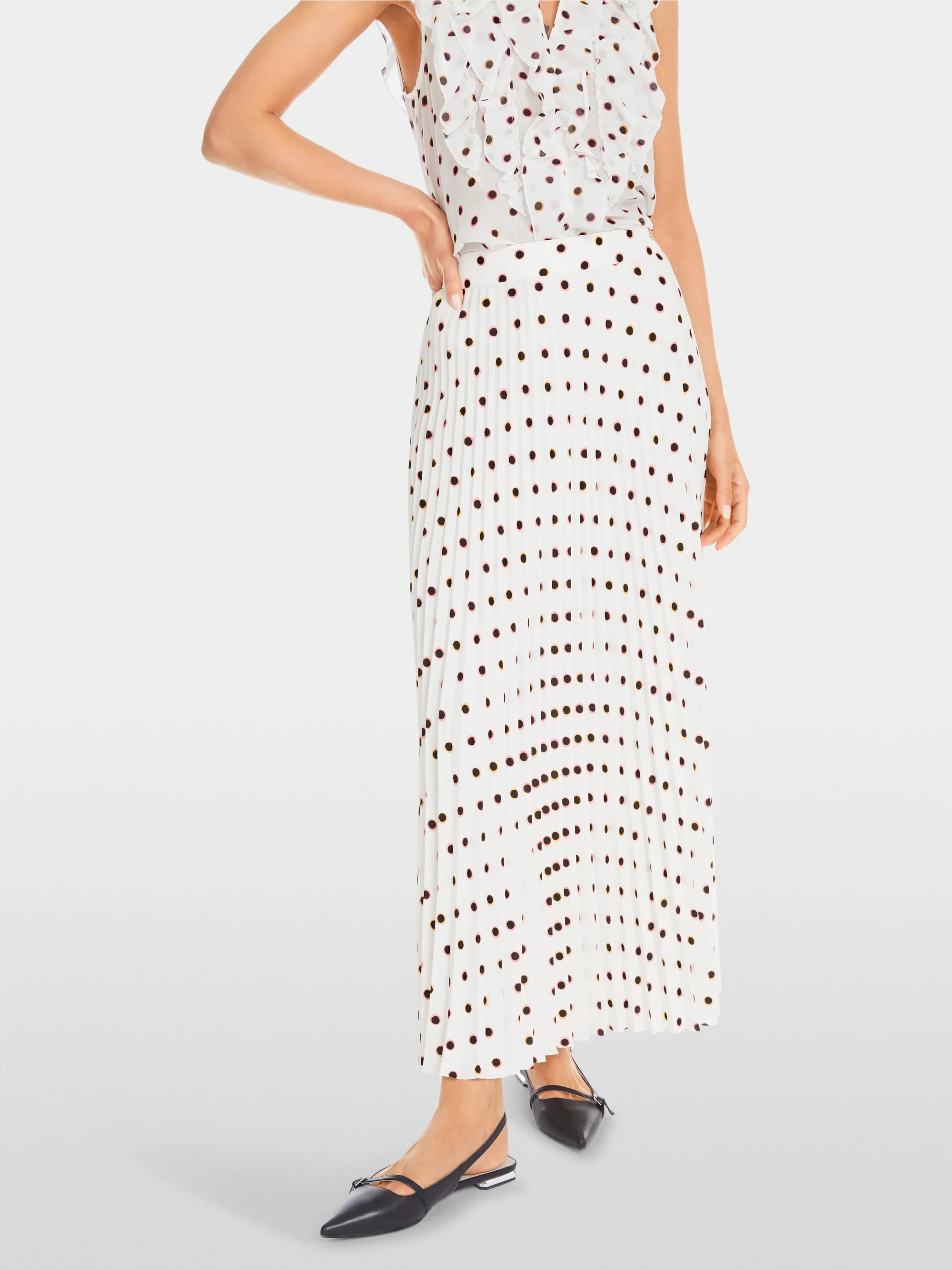 Marc-Cain Maxi Pleated Skirt with Polka Dot Print
