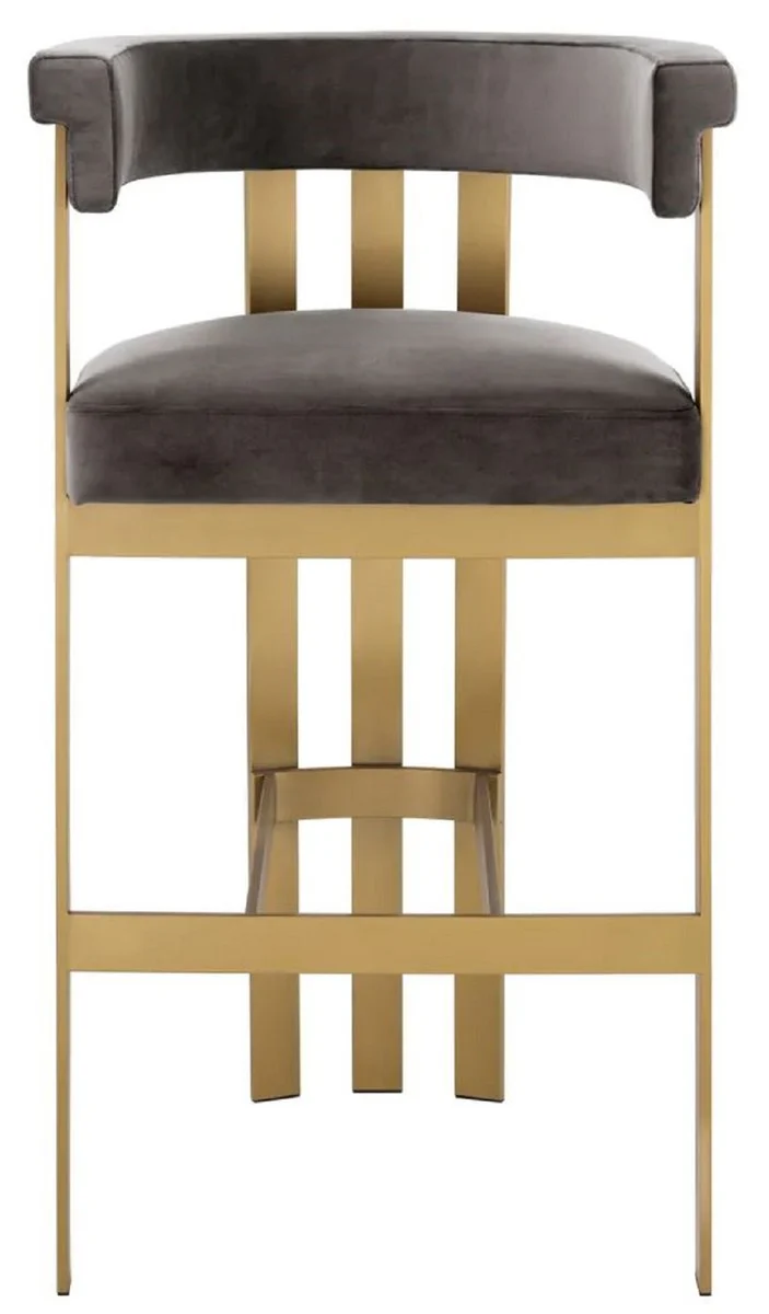 Casa Padrino silla de bar de terciopelo de lujo con reposabrazos gris / lat¨®n 56 x 56 x A. 104 cm - Taburete de bar tapizado - Muebles de bar - Muebles de lujo - Calidad de lujo
