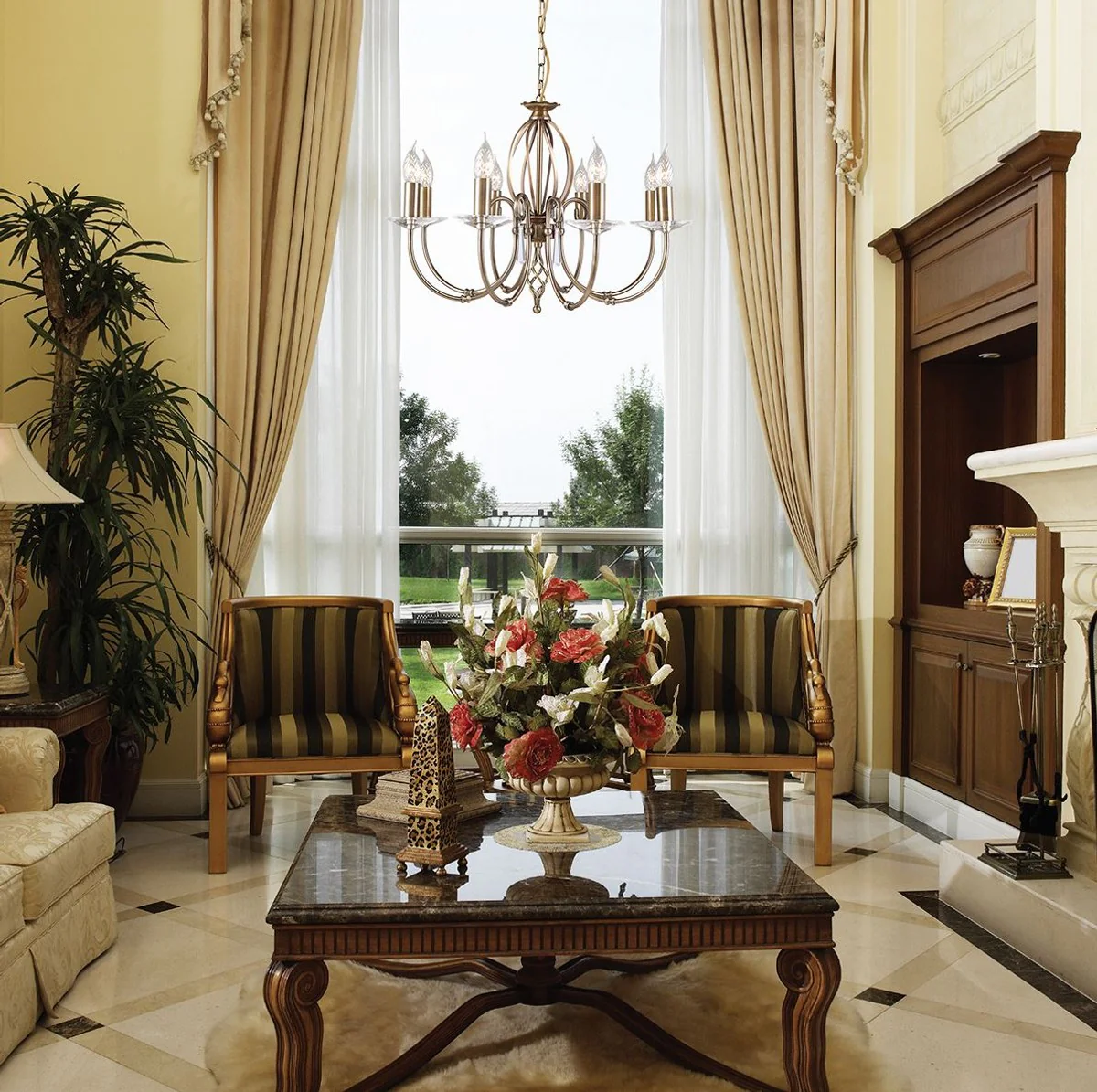 Casa Padrino araña de luces barroco latón antiguo Ø 65 x A. 46 cm - Lámpara de araña de salón elegante - Araña de luces de estilo barroco