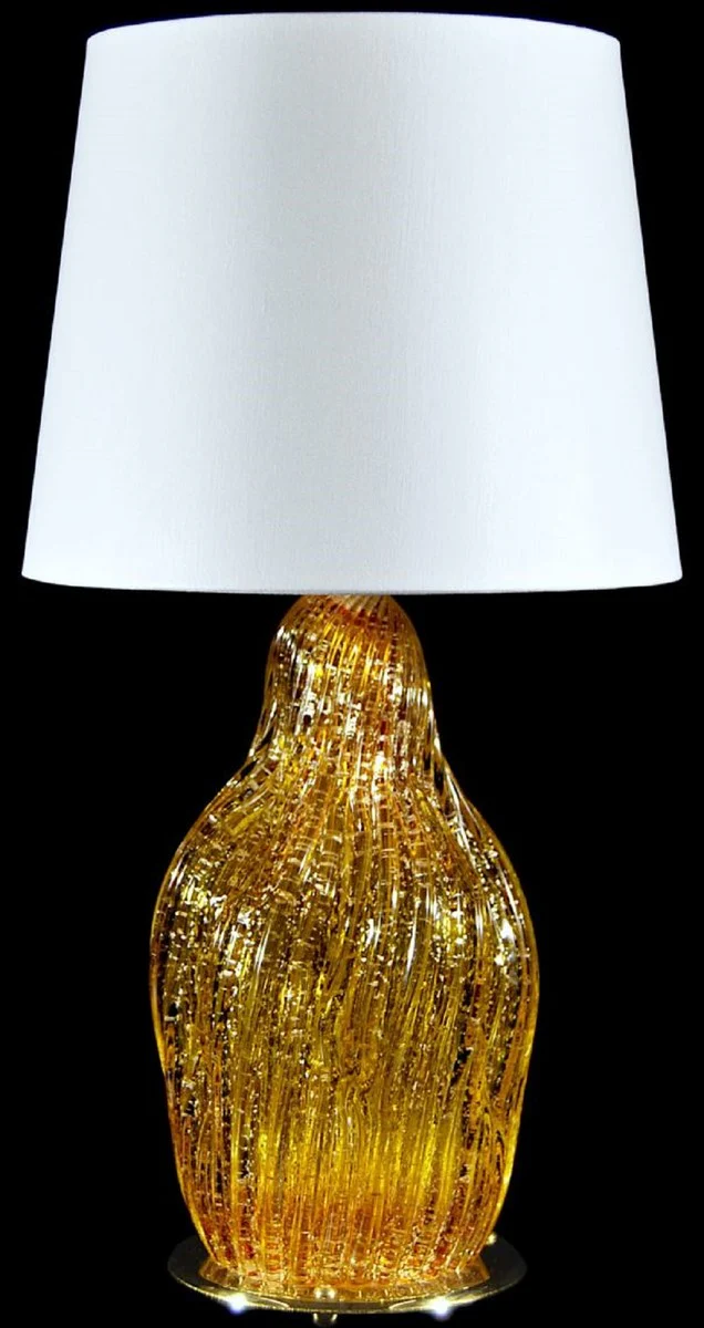 Casa Padrino lámpara de mesa de lujo amarillo / plata / blanco Ø 20 x A. 40 cm - Lámpara de escritorio de vidrio con pantalla redonda - Lámparas de mesa de lujo - Lámparas de escritorio de lujo