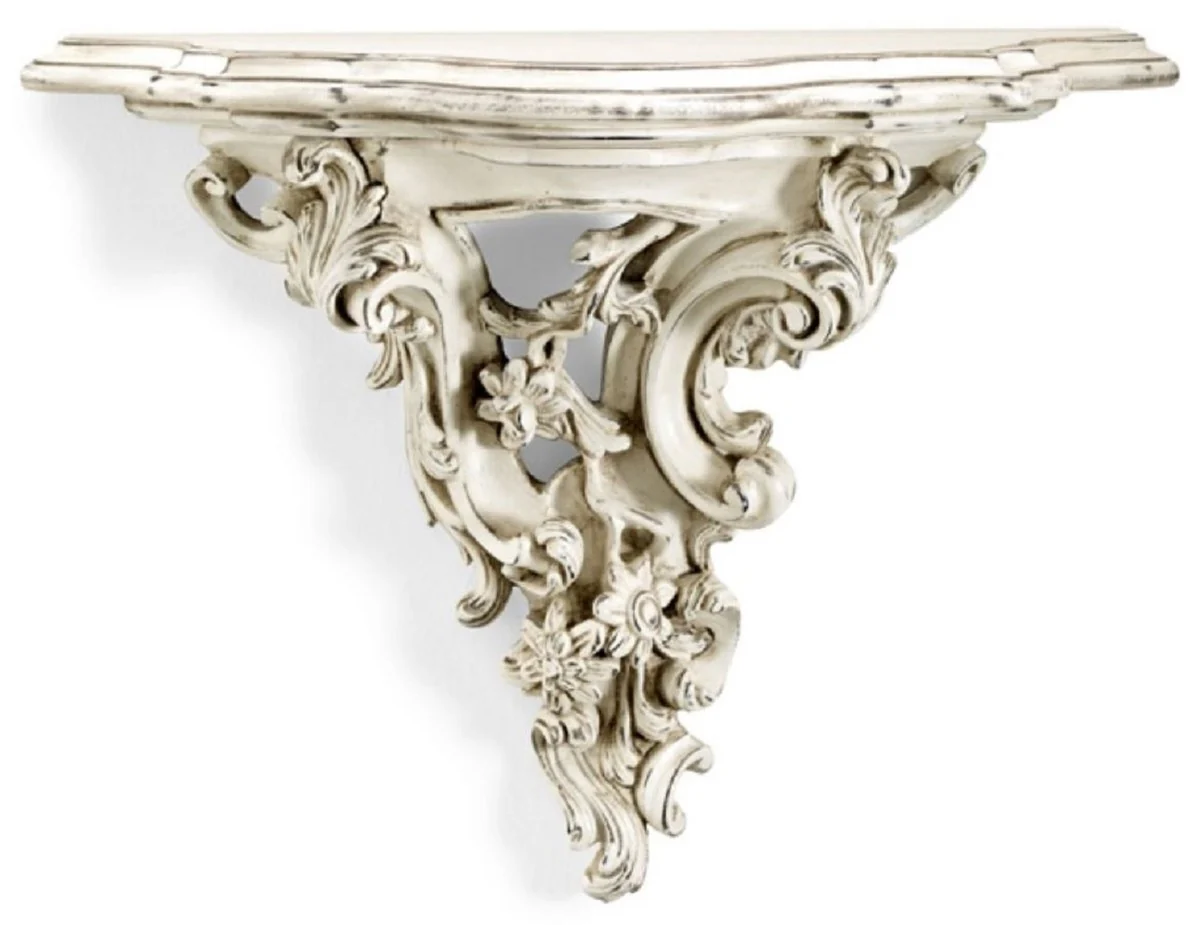 Casa Padrino consola de pared de madera maciza barroco de lujo crema blanco antiguo - Magnífica consola de decoración de pared de estilo barroco - Muebles barrocos - Hecho en Italia