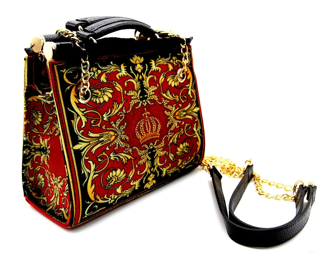 Pomp??s by Casa Padrino Bolso para Mujer de Lujo Flores Barrocas con Corona y Pedrer¨ªa Rojo Burdeos / Negro / Oro 25 x A. 20 cm - dise?ada por Harald Gl??ckler