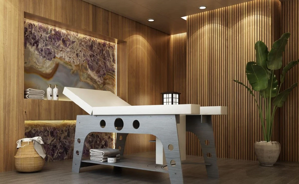 Casa Padrino mesa de masaje de lujo gris / blanco 190 x 70 x A. 77 cm - Mesa de masaje hecha a mano con reposacabezas ajustable - Calidad de lujo - Hecho en Italia