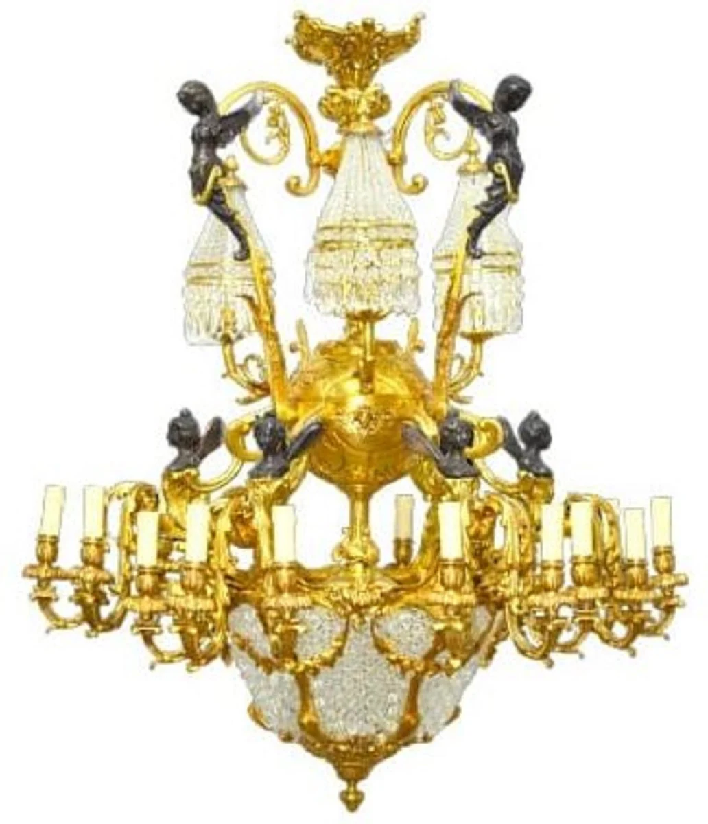 Casa Padrino araña de luces barroco de lujo de cristal ángeles oro / negro - Magnífica lámpara de araña de estilo barroco - Lámpara de araña de hotel - Luces cristal barrocos - Noble y Magnífica