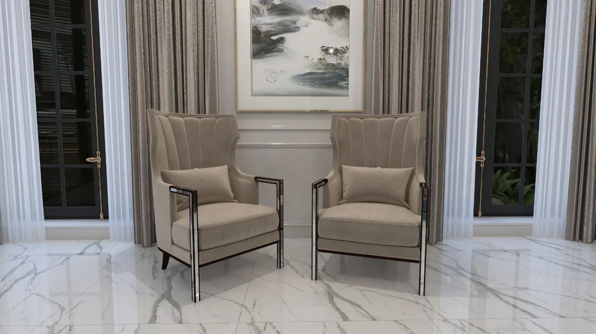 Casa Padrino sill¨®n de terciopelo Art Deco de lujo gris / negro / plata 70 x 75 x A. 100 cm - Sill¨®n de sal¨®n noble - Calidad de Lujo - Muebles Art Deco