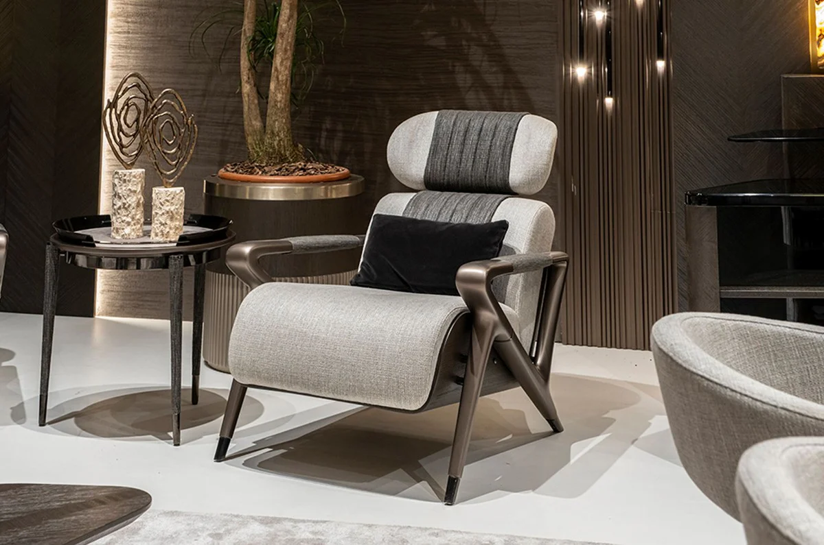 Casa Padrino mesa auxiliar de lujo de 3 patas gris / negro / bronce ? 53 x A. 55,16 cm - Mesa auxiliar de sal¨®n redonda - Mesa de hotel - Muebles de sal¨®n - Muebles de hotel - Calidad de lujo