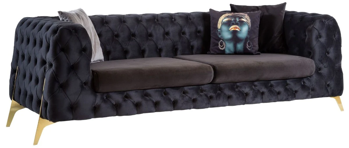 Casa Padrino sof¨¢ de terciopelo Chesterfield de lujo p¨²rpura / lat¨®n 240 x 95 x A. 81 cm - Sof¨¢ de sal¨®n moderno - Muebles Chesterfield
