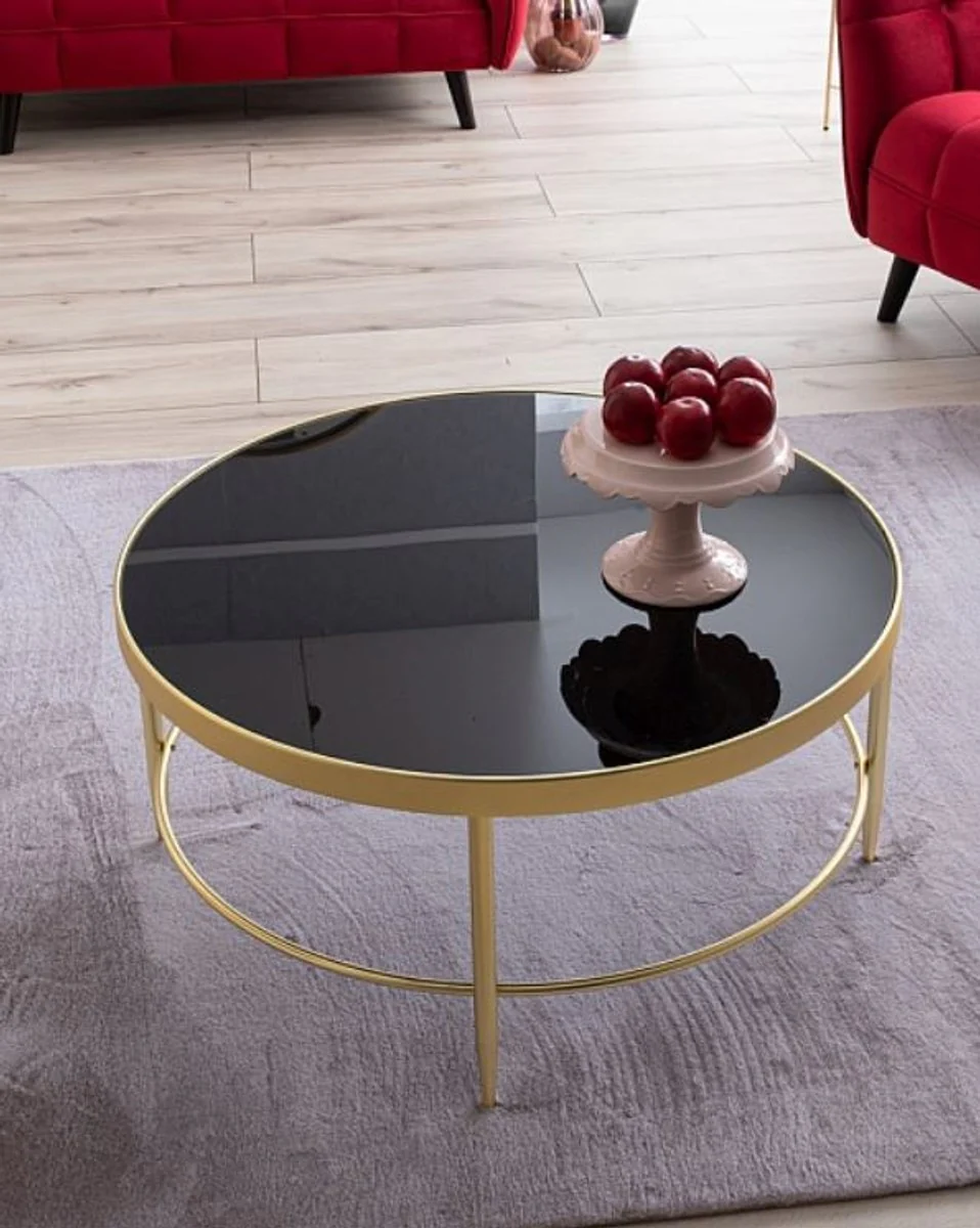 Casa Padrino mesa de centro de lujo oro mate / negro ? 82 x A. 40 cm - Mesa de sal¨®n redonda con tapa de vidrio - Muebles de Sal¨®n