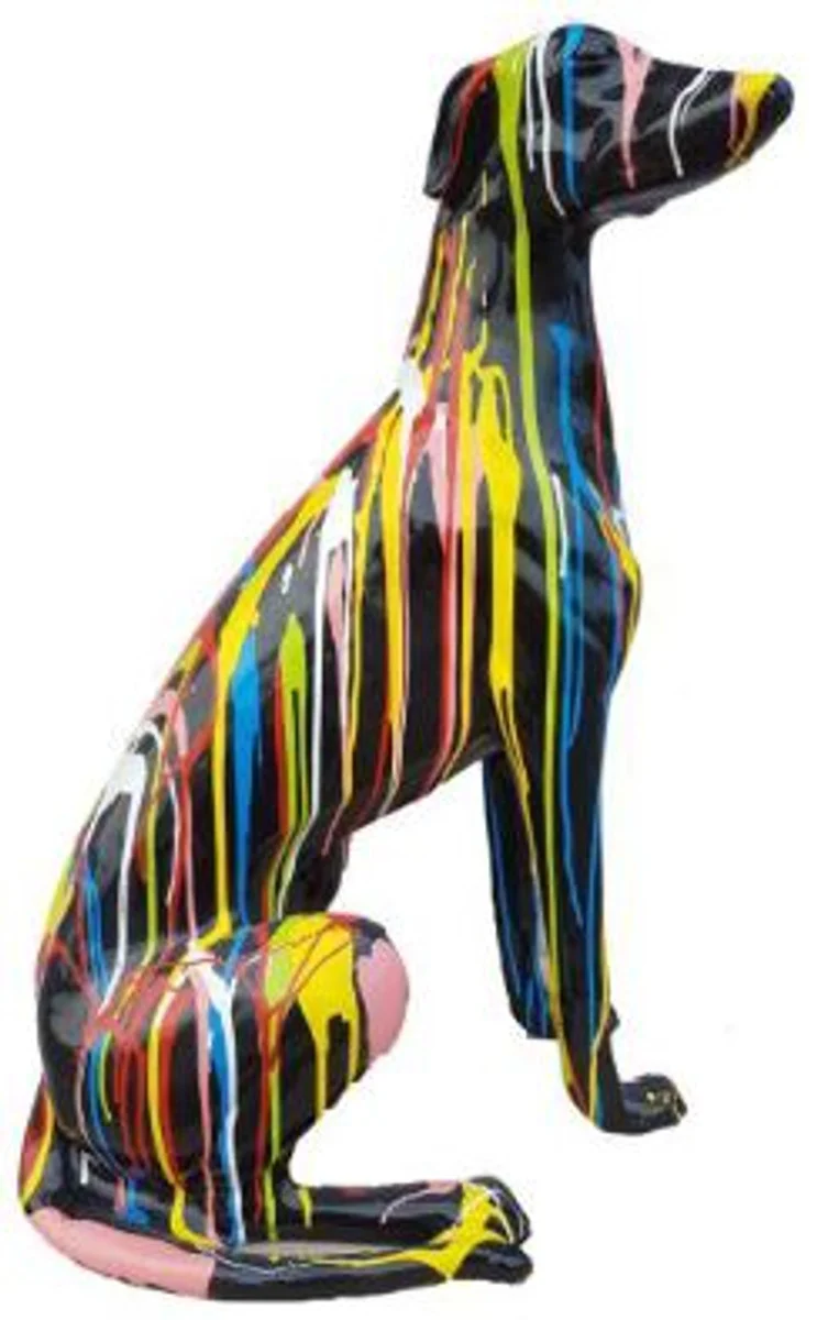 Casa Padrino figura decorativa de diseño galgo negro / multicolor 35 x 55 x A. 80 cm - Escultura decorativa resistente a la intemperie - Decoración de Sala de Estar - Decoración de Jardín