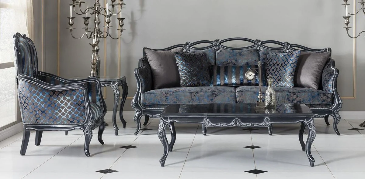 Casa Padrino mesa de centro barroco de lujo gris 118 x 80 x A. 48 cm - Mesa de sal¨®n de madera maciza noble - Muebles de sal¨®n de estilo barroco