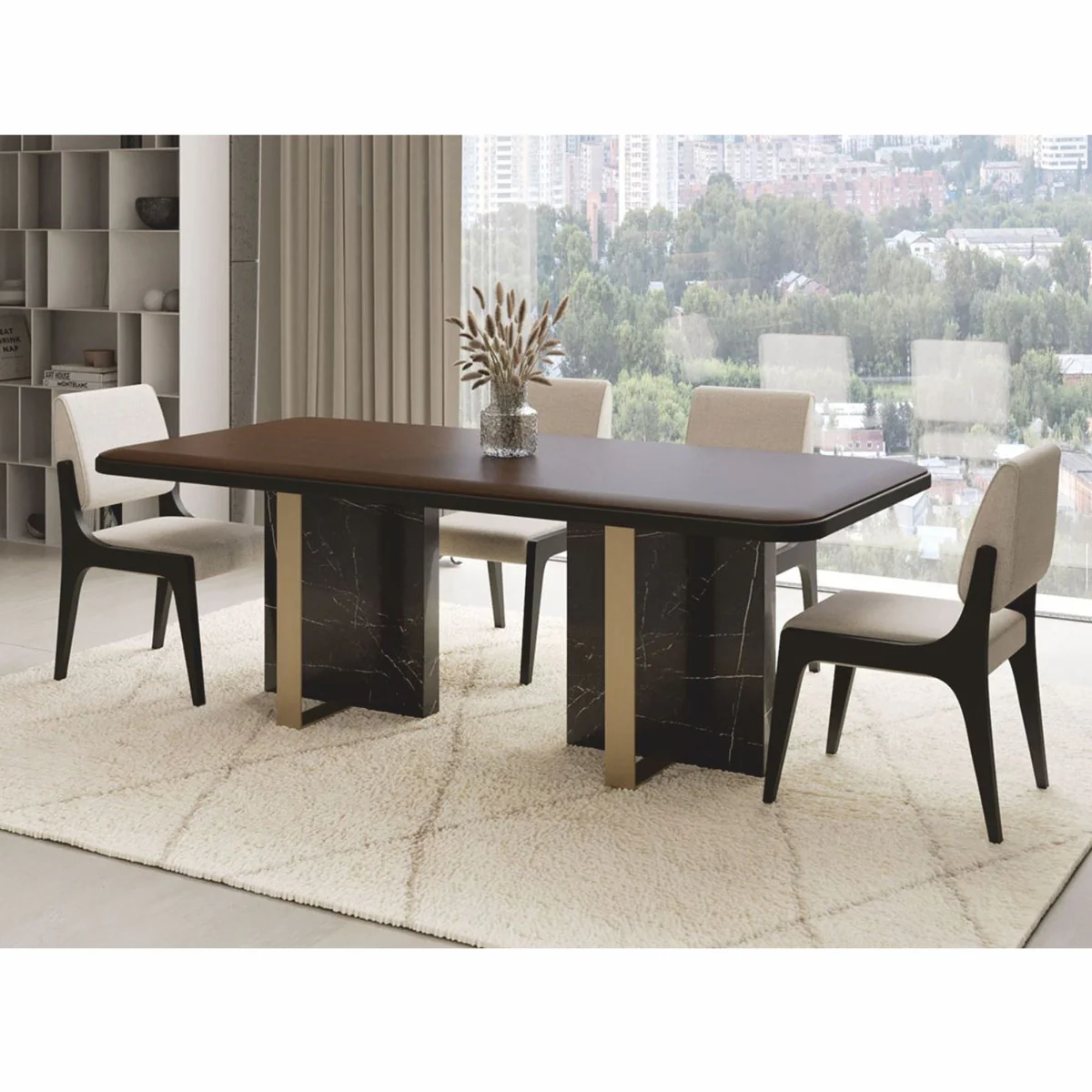 Casa Padrino mesa de comedor de lujo marr¨®n oscuro / negro / lat¨®n 215 cm - Muebles de hotel y comedor