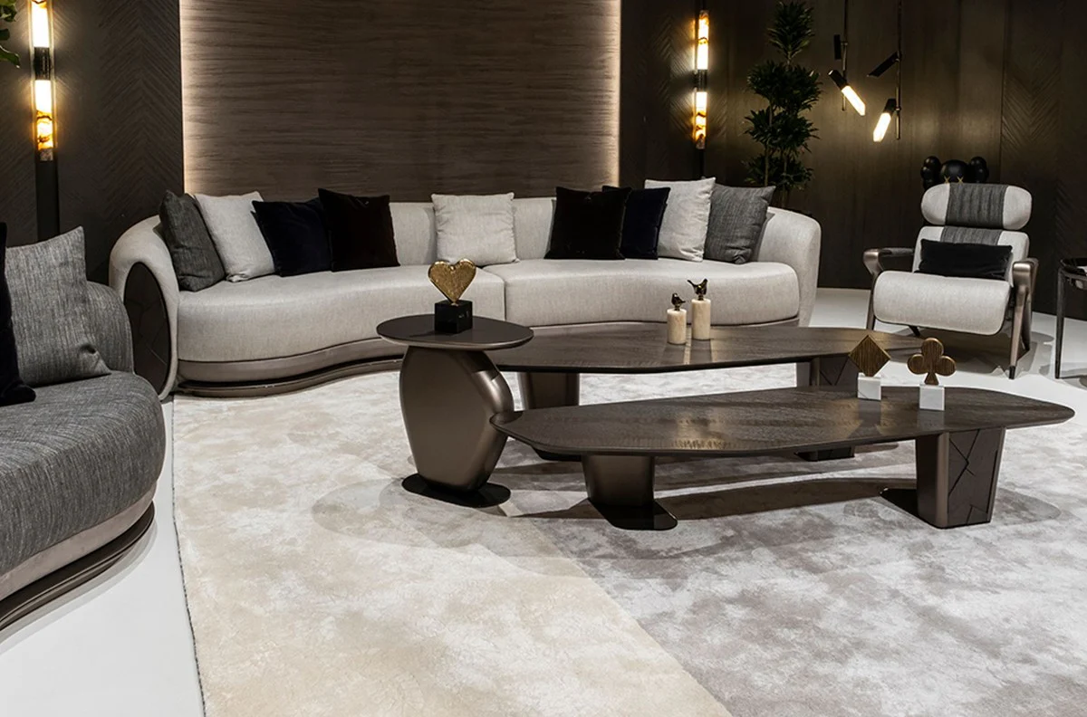 Casa Padrino sof¨¢ de lujo gris / marr¨®n oscuro / bronce 370 x 103 x A. 76 cm - Sof¨¢ de sal¨®n - Sof¨¢ de hotel - Muebles de sal¨®n - Muebles de hotel - Muebles de lujo - Colecci¨®n de lujo