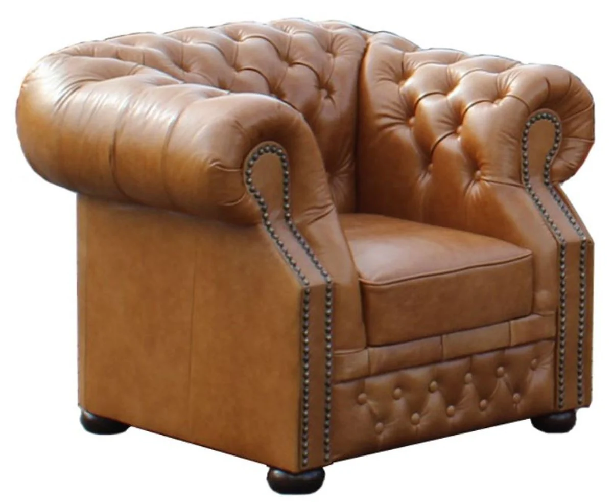 Casa Padrino sill¨®n de cuero genuino marr¨®n claro 120 x 90 x H. 80 cm - Sill¨®n Chesterfield