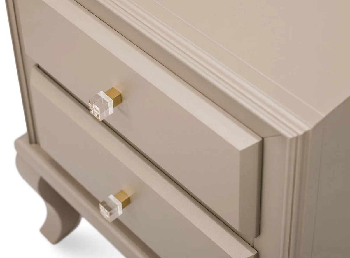 Casa Padrino mesita de noche Art Deco de lujo beige 55 x 40 x A. 65 cm - Mesa auxiliar de madera maciza con 2 cajones - Muebles de dormitorio de lujo - Muebles Art Deco de Lujo