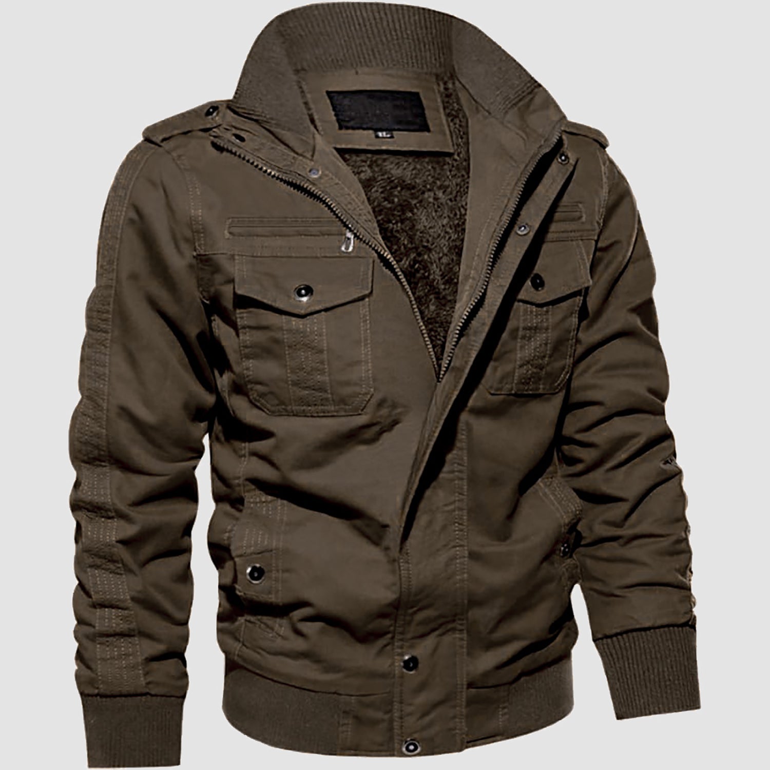 Men's Winter Cargo Jacket Military Pilot Coat Fleece Warm Stand Collar Tactical Jacket