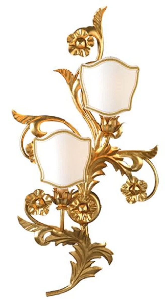Casa Padrino lámpara de pared barroco de lujo oro / blanco 35 x 14 x A. 67 cm - Lámpara de pared de metal hecha a mano con pantallas - Lámparas de pared barrocos